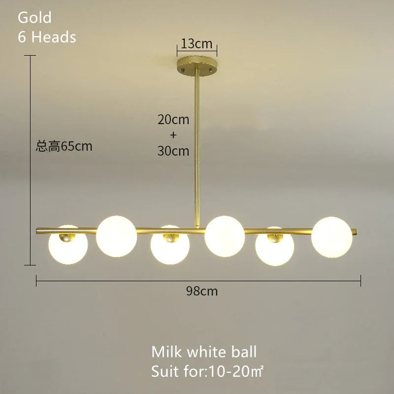 Modern 5/6 White Glass Balls Dining Room Chandelier for Kitchen Island Table Living Room Bedroom Suspension Lamp LED Lighting