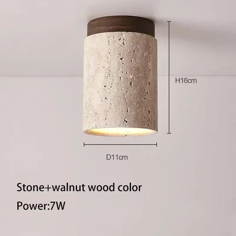 Led Ceiling Lamp Surface Mounted Downlight Japanese Style Stone Wood Light Round 110V220V For Living Room Corridor Porch Balcony