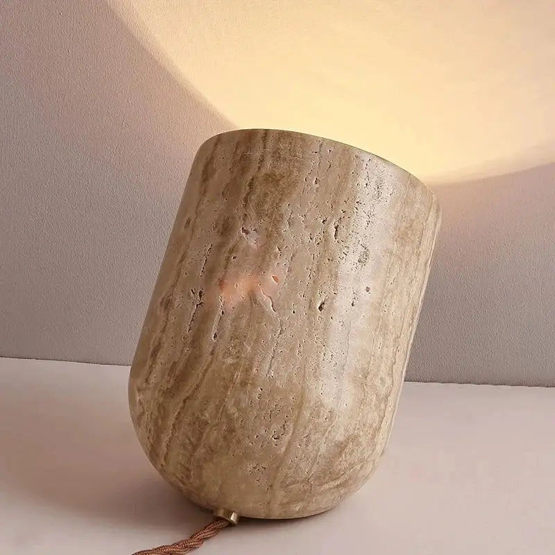 Travertine Stone Table Lamp – Minimalist Tilted Ambient Light