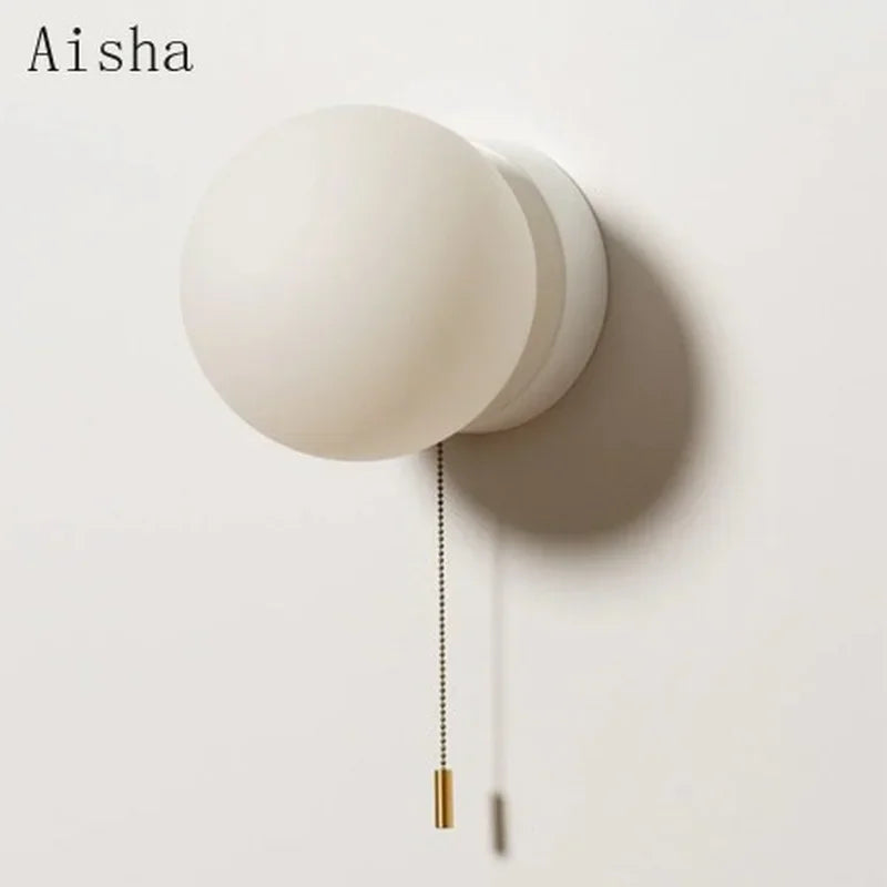 Modern Globe Wall Light with Pull Cord – Minimalist Bedside Wall Lamp