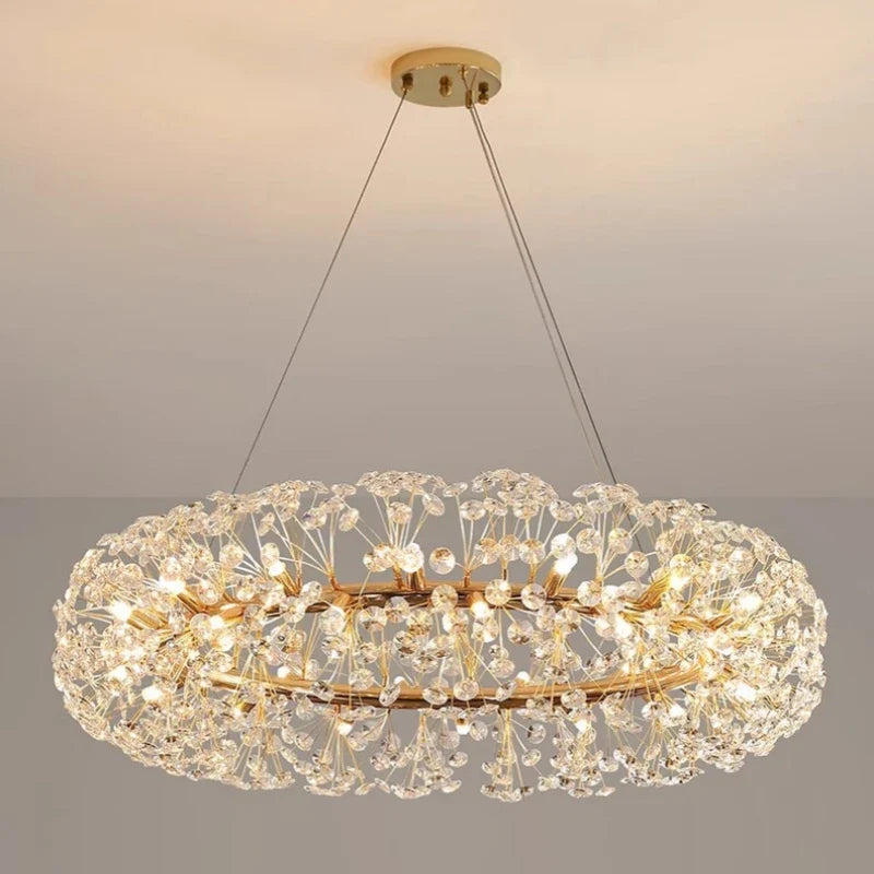 New Design Sun Flower Crystal Chandeliers for Living Room Kitchen Island Loft  LED Pendant Lighting House Decor Suspension Lamp