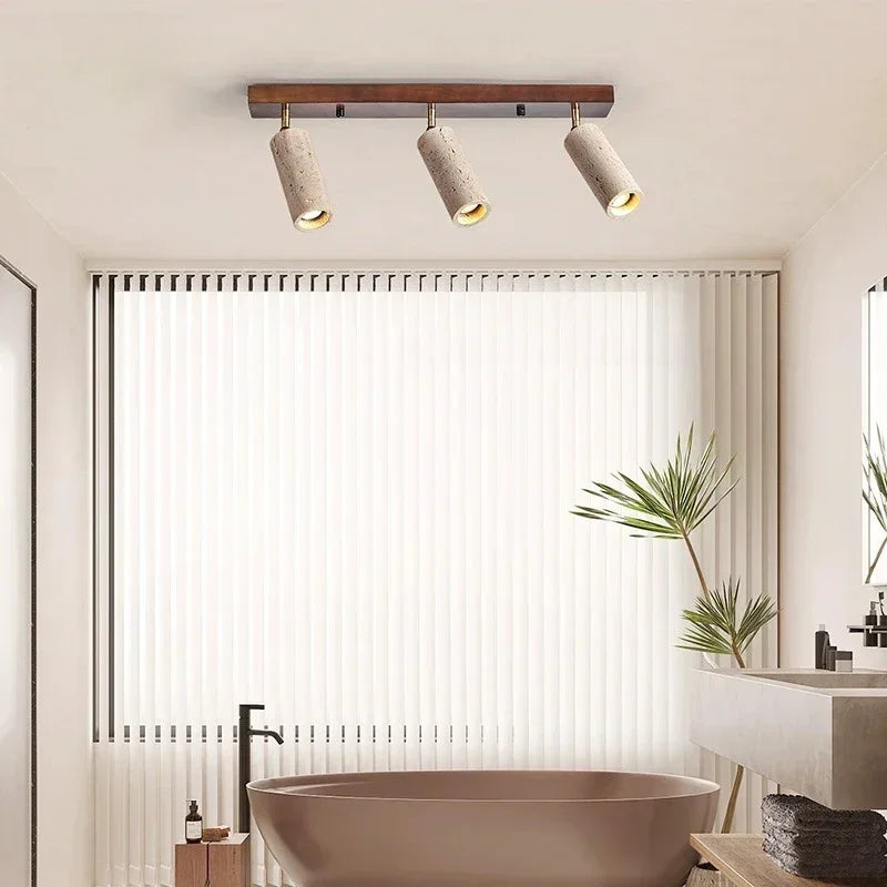 Natural Stone & Wood Ceiling Spotlight – Modern Adjustable LED Track Light