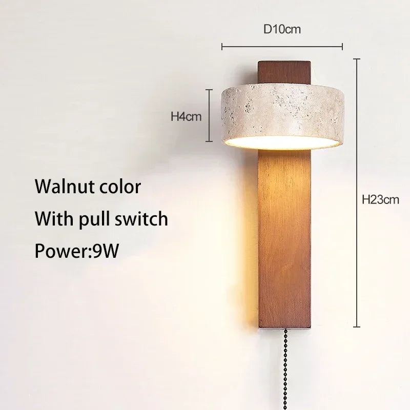 Cream Stone Wall Light with Pull Switch – Rotatable LED Bedside Sconce for Bedroom & Living Room