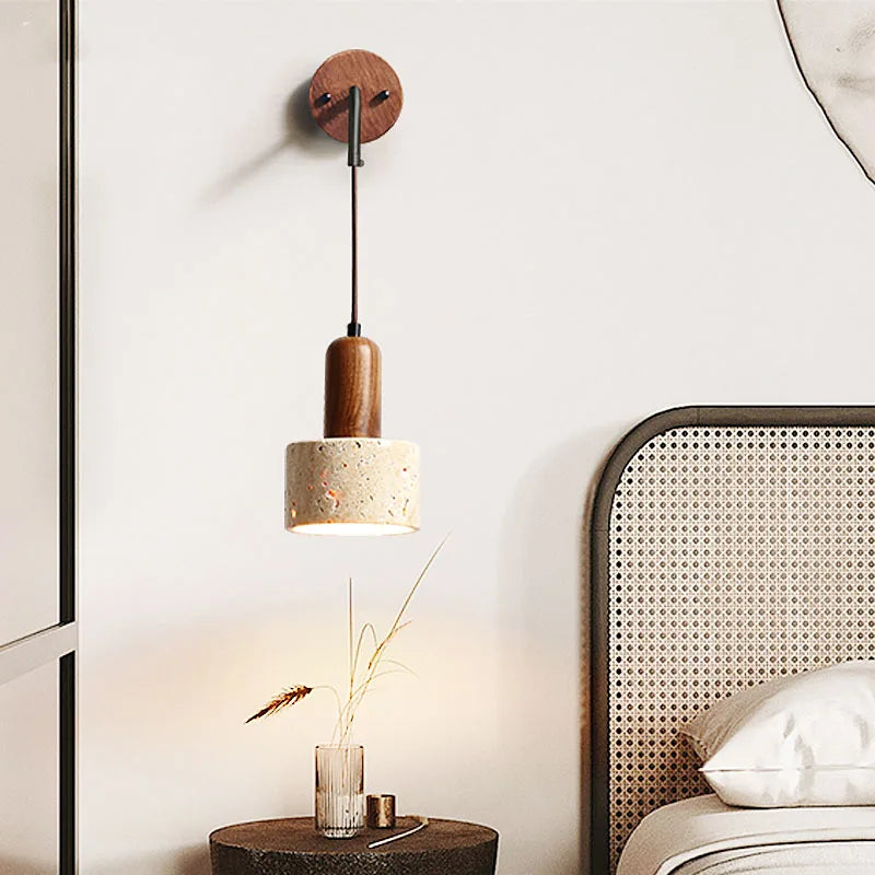 Huangdong stone wabi-Sabi wind bedroom bed wall lamp cream wind living room medieval designer retro home lamps