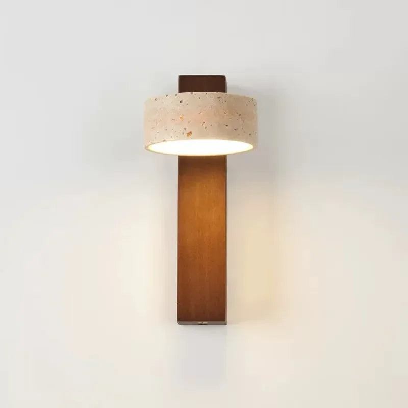 Cream Stone Wall Light with Pull Switch – Rotatable LED Bedside Sconce for Bedroom & Living Room