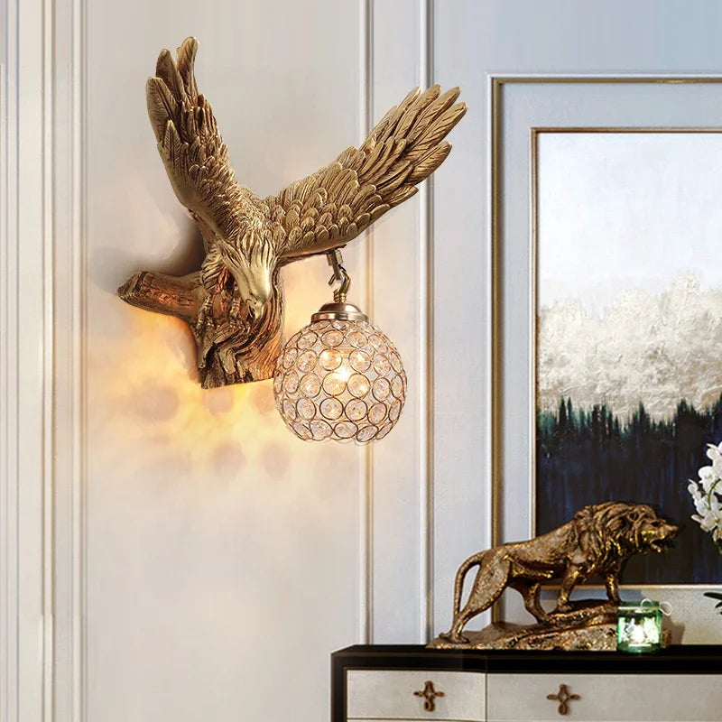Modern Creative Resin Eagle Wall Lamp Nordic Living Room LED Wall Lights The Eagle Spread Its Wings Wall Decor Light Fixture E27