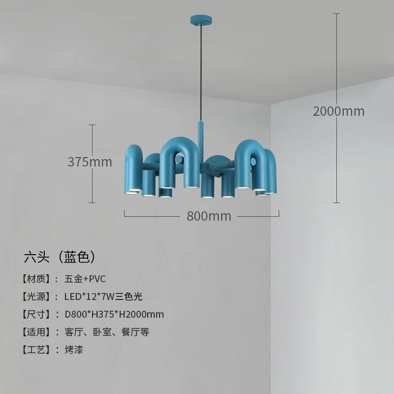 Nordic Designer U-shaped Water Pipe Chandelier Ins Rotatable Variable Shape Bedroom Living Room Home LED Lighting Fixture Decor