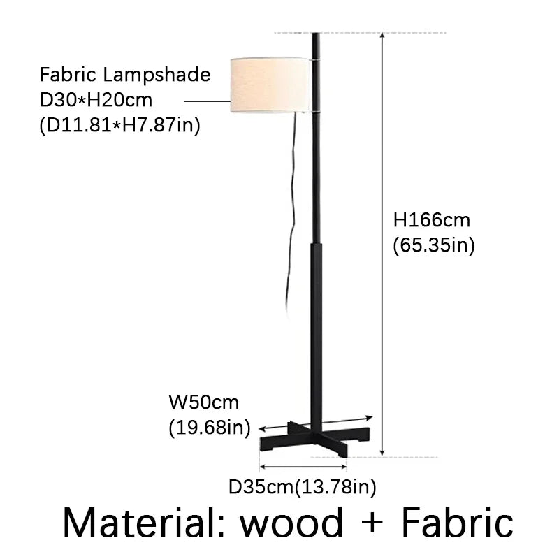 Japanese Wabi Sabi Wooden Floor Lamp – Adjustable Fabric Shade Standing Light