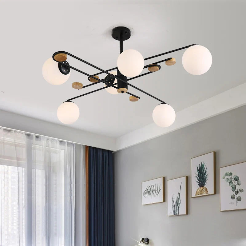 Vintage chandelier geometric magic bean restaurant iron wood light living room Nordic bubble lights bedroom lounge lights