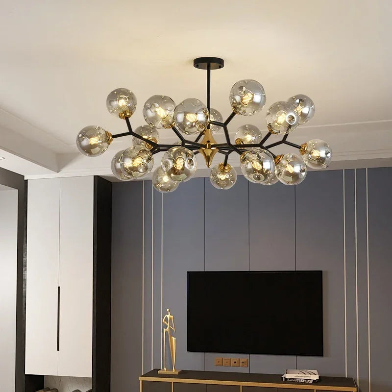 scandinavian black and gold chandelier LED Glass Ball Lights Decor Hanging Lusters Fixture Living Room hanging dining room light
