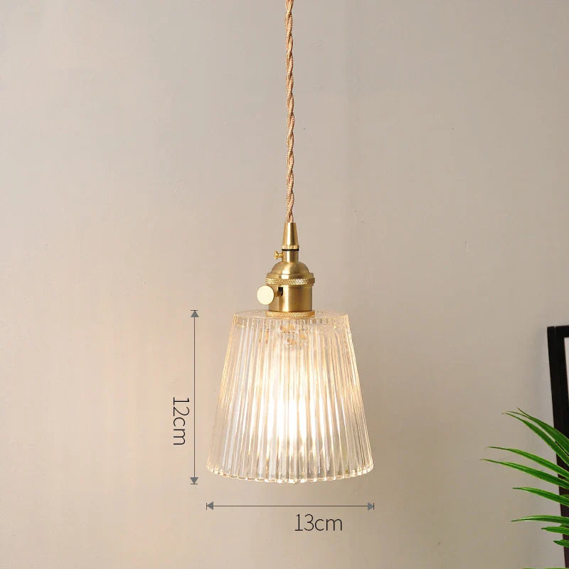 Vintage Noridc Stripe Glass Pendant Lamp Dining Room Kitchen Retro Pendant Lights Bedroom Bedside Decor Hanging Light