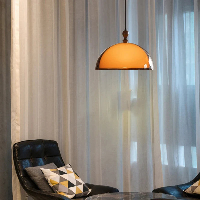 Modern Amber Glass Pendant Light – Minimalist Dome Hanging Lamp