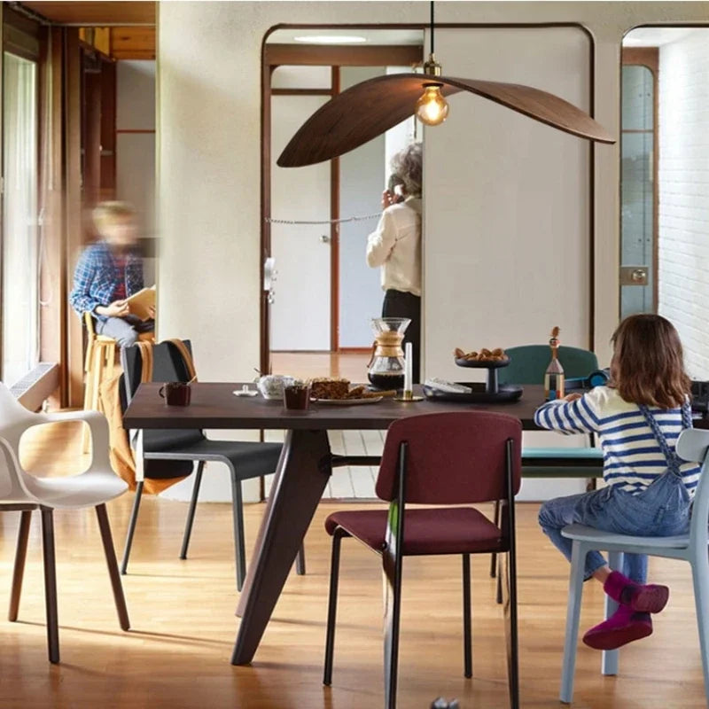 Modern Walnut Wood Pendant Light – Sculptural Minimalist Hanging Lamp