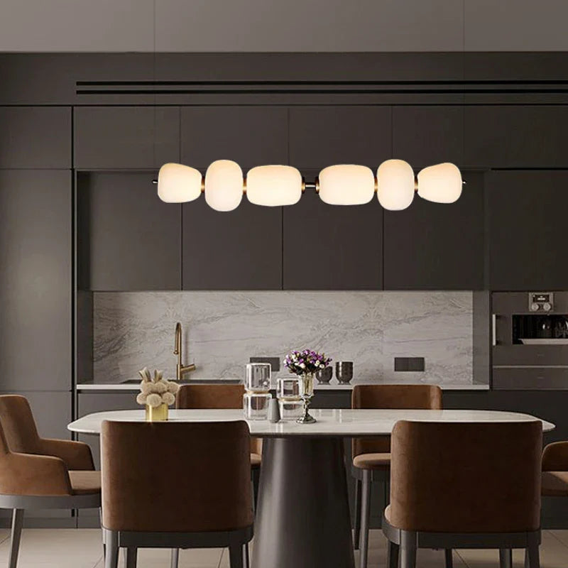 Modern Linear Glass Pendant Light – Minimalist Dining Room LED Chandelier