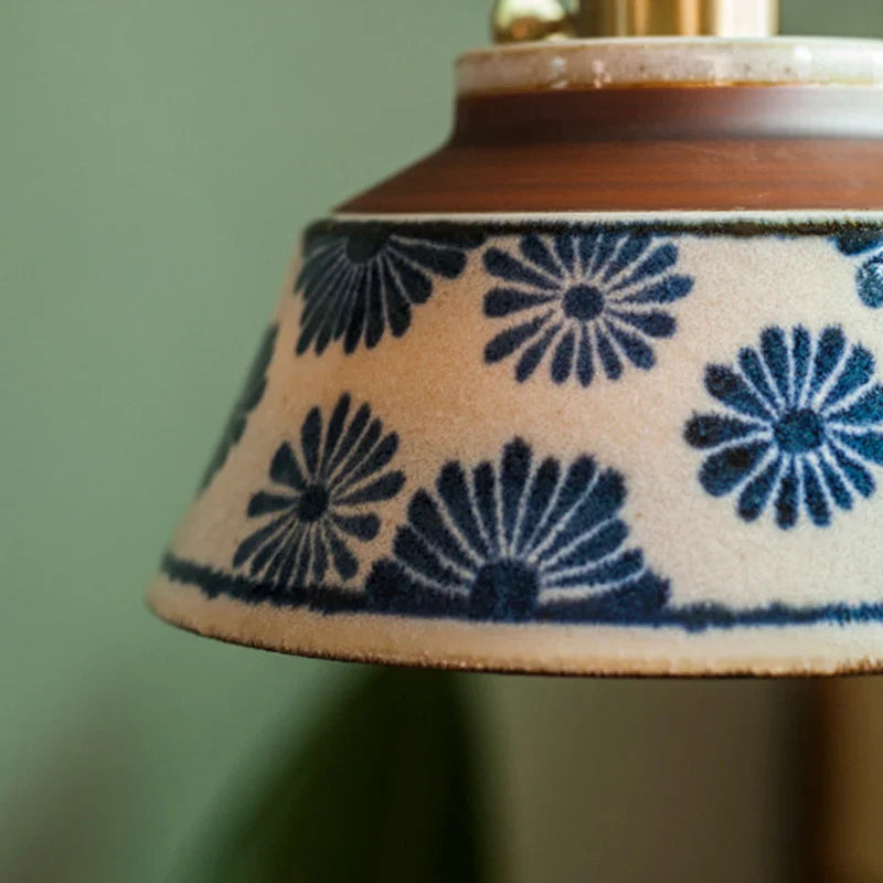 Chinese-style retro tea room colored glazed ceramic blue-and-white pendant lamp, Chinese ancient style nostalgic homestay dining
