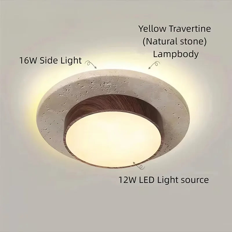 Wabi Sabi Travertine LED Ceiling Lamp Retro Cream Yellow Ceiling Light Bedroom Living Room Natural Stone Ceiling Light