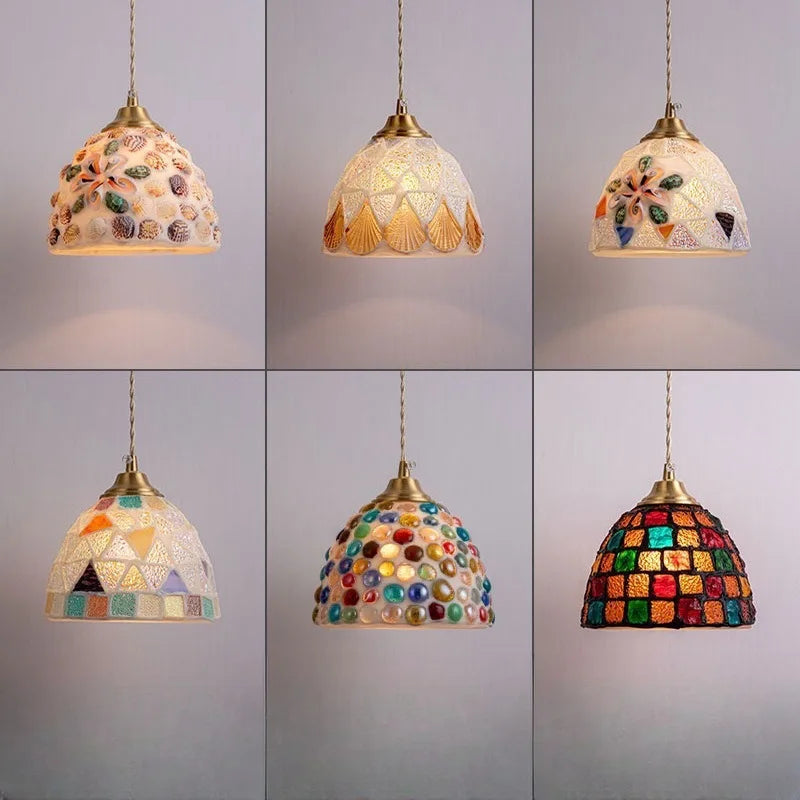 Scandinavian Mosaic Shell Pendant Light – Colorful Mediterranean Hanging Lamp