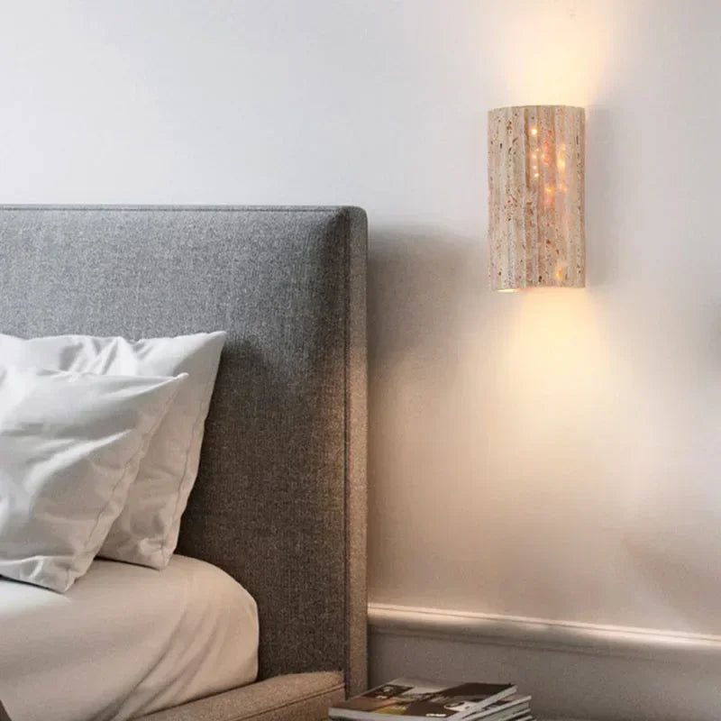 Wabi-Sabi Cave Stone Wall Light – Semi-Cylinder LED Sconce for Bedroom & Hallway