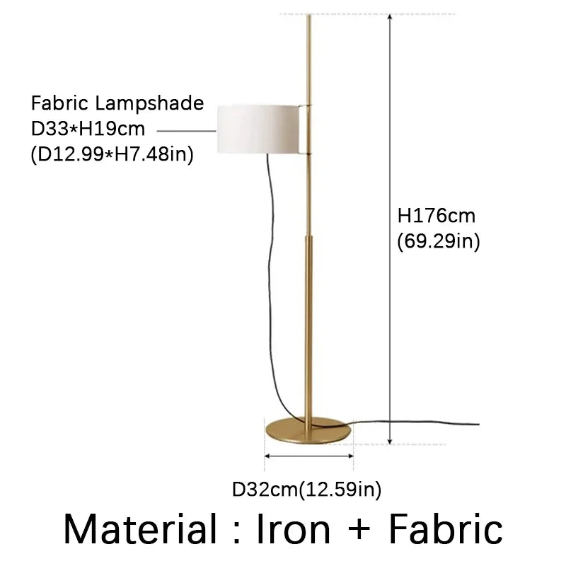 Japanese Wabi Sabi Wooden Floor Lamp – Adjustable Fabric Shade Standing Light
