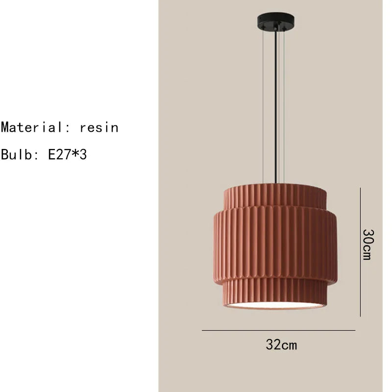 Modern Ribbed Pendant Light – Textured Resin Ceiling Lamp