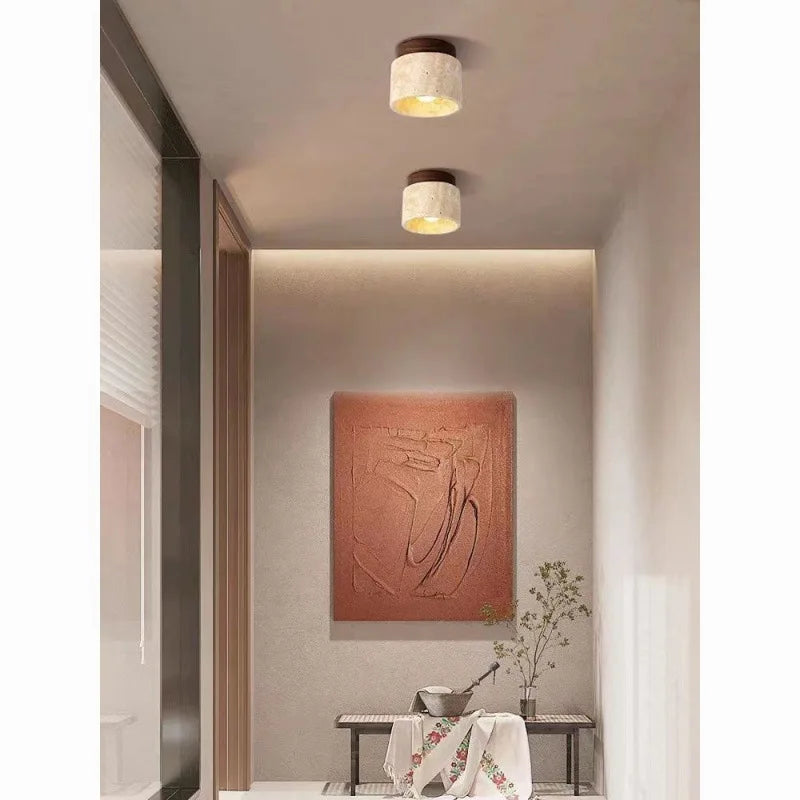 Yellow cave stone ceiling light, corridor light, entrance foyer, medieval wabi-sabi cream style entrance LED ceiling light
