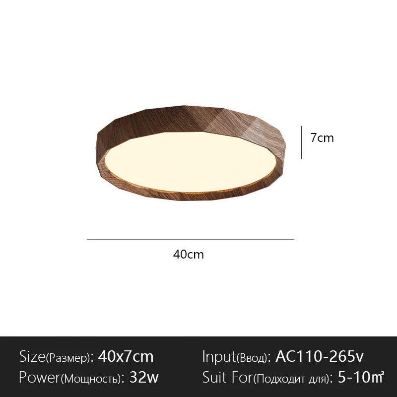 Nordic Walnut Colored Ceiling Light Retro And Minimalist Circular And Minimalist Eye Protection Bedroom Lighting Fixtures