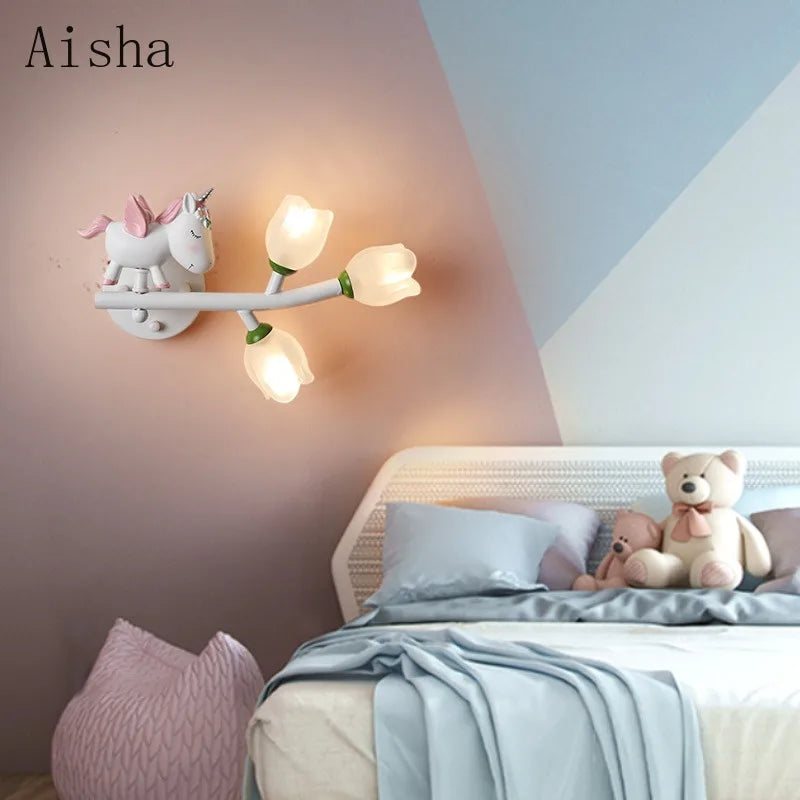 Children's Room Bedside Wall Lamp Girls' Bedroom Eye Protection Wall Light Energy-saving Modern Creative Cartoon Background Lamp