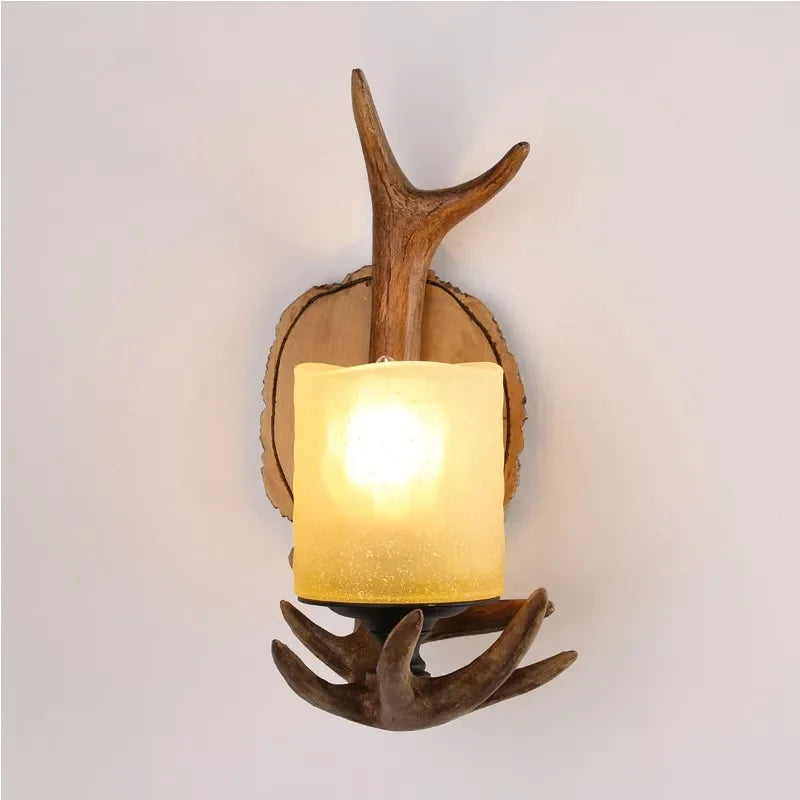 Vintage Deer Antler Wall Lamp E14 – Rustic LED Wall Sconce for Living Room, Bedroom & Café Decor