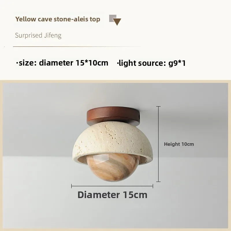 Japanese Wabi Sabi Yellow Travertine Ceiling Light, Cave Stone Ceiling Lamp for Livingroom Bedroom Aisle Cloakroom Wall Light