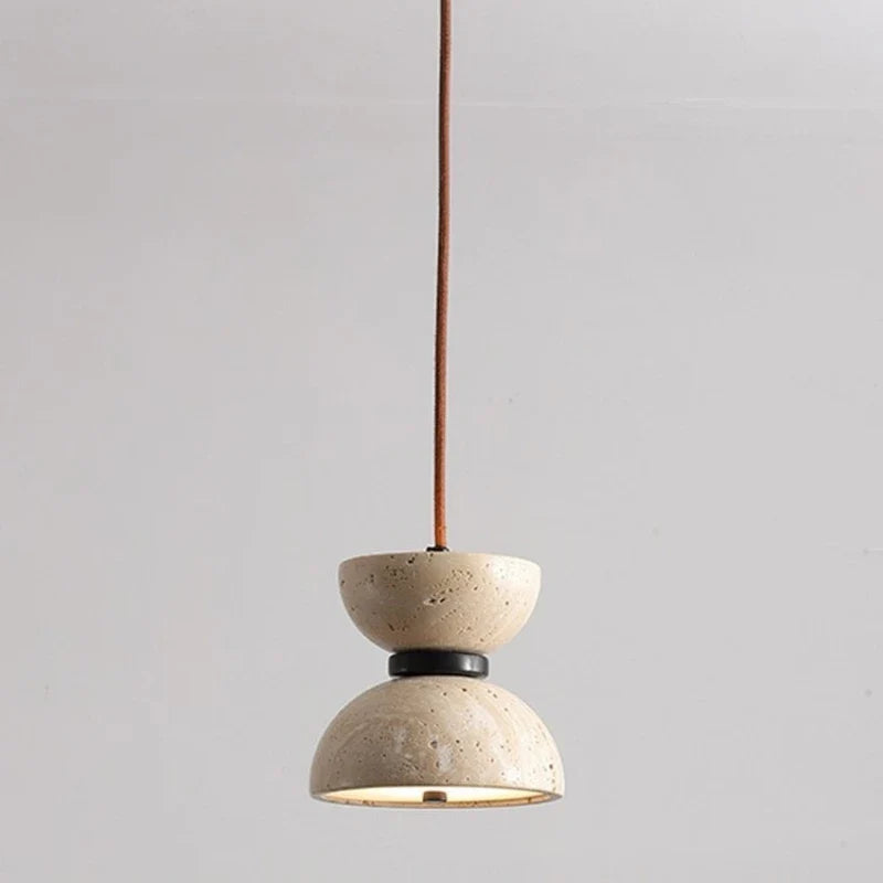 Travertine Stone Pendant Light – Mediterranean Modern LED Hanging Lamp
