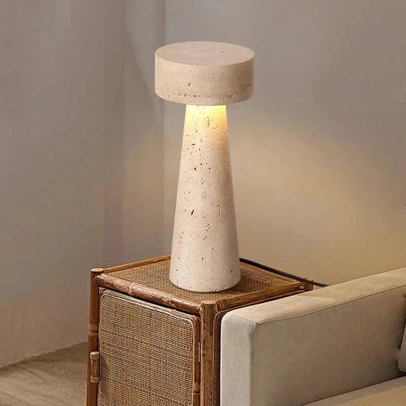 Travertine Stone Table Lamp – Modern Natural Bedside Light