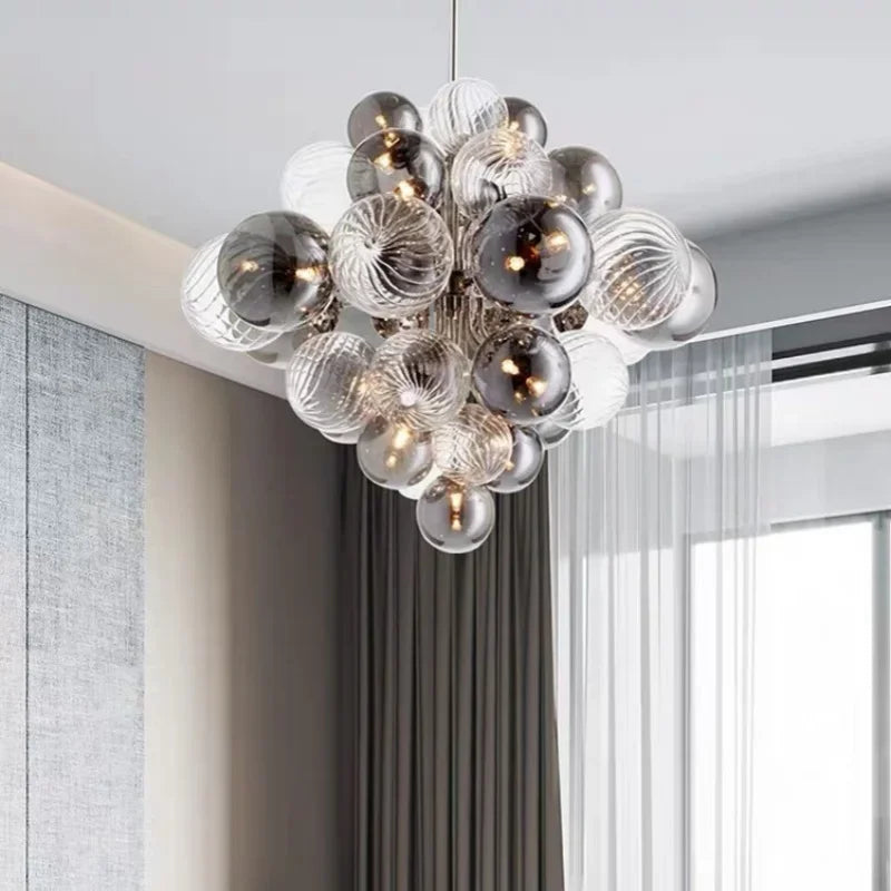 Luxury Smoke Gray Glass Bubble Ball Chandelier Living Room Nordic Bedroom Dining Hall Grape Pendant Lamp Home Lighting Fixtures