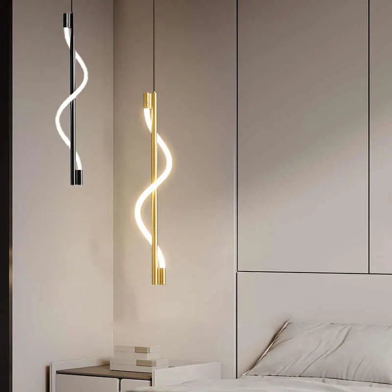 Modern Spiral LED Pendant Light – Minimalist Hanging Tube Lamp (Black/Gold)