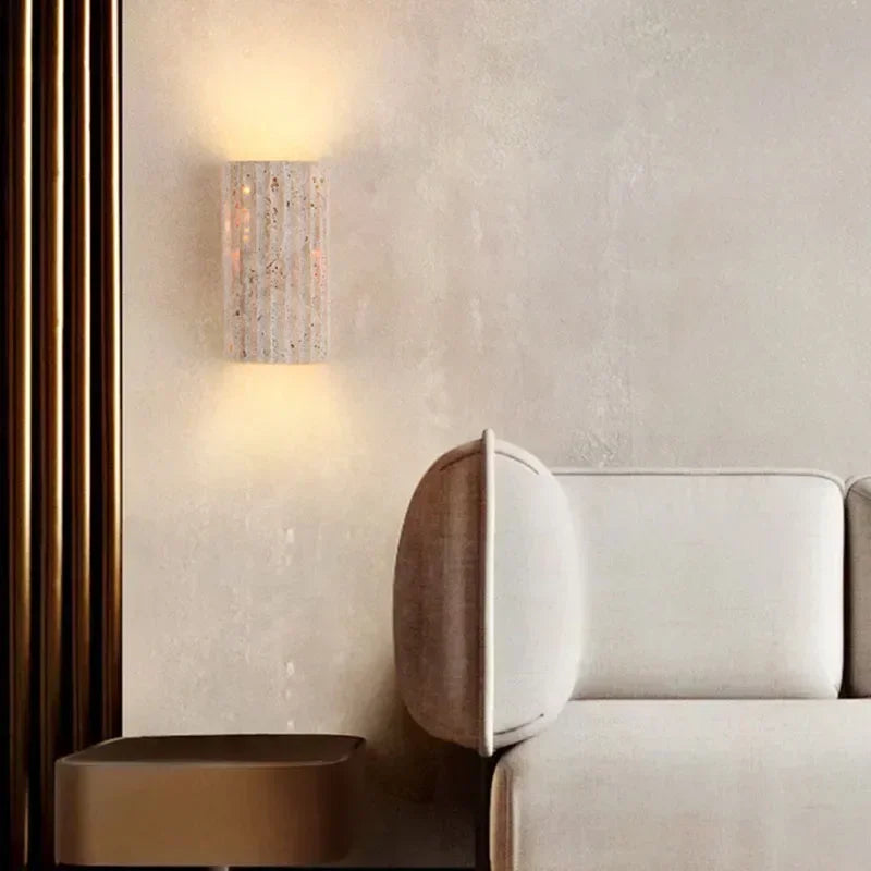 Wabi-Sabi Cave Stone Wall Light – Semi-Cylinder LED Sconce for Bedroom & Hallway