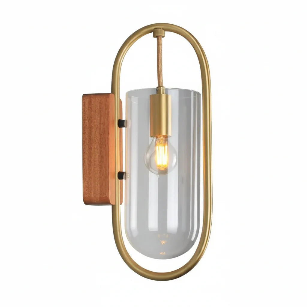 Vintage Ring Glass Wooden Chassis 1-Light Wall Sconce Lamp