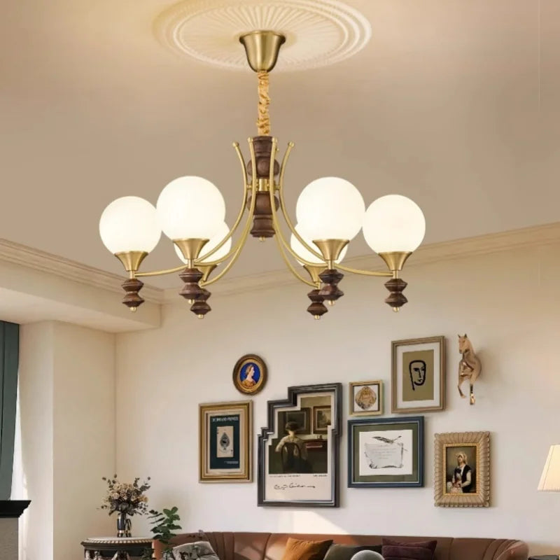 Japanese New Magic Bean LED Chandelier French Living Room Restaurant Bedroom Kitchen Walnut Wood Pendant Lamp Home Decor Light