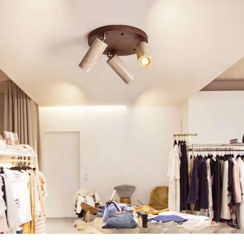 Natural Stone & Wood Ceiling Spotlight – Modern Adjustable LED Track Light