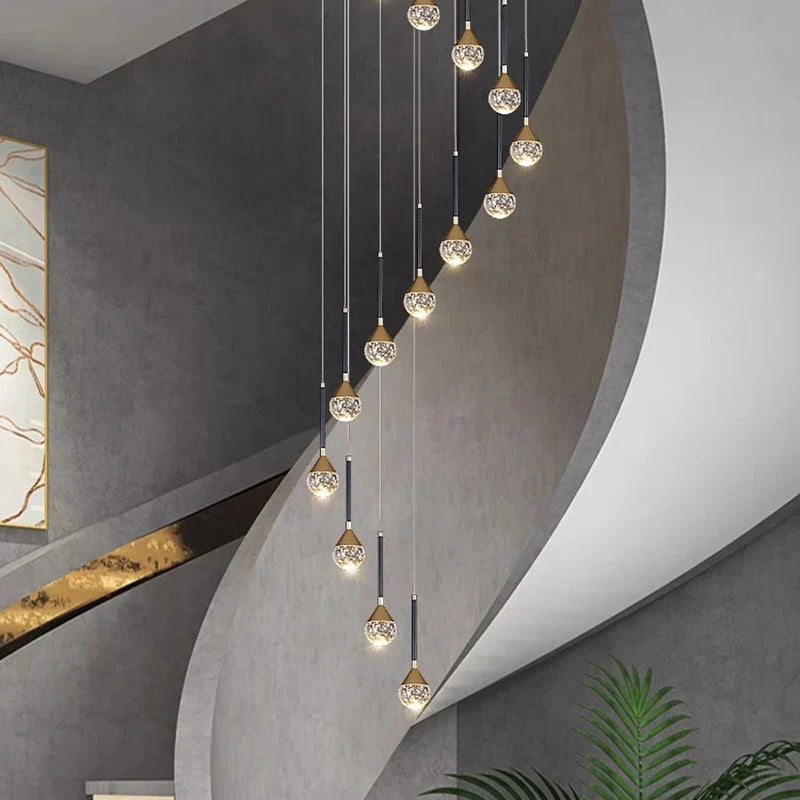 Nordic crystal lamps home decor Chandelier Glass ball living dining room Staircase Duplex indoor High-rise Ceiling Pendant light
