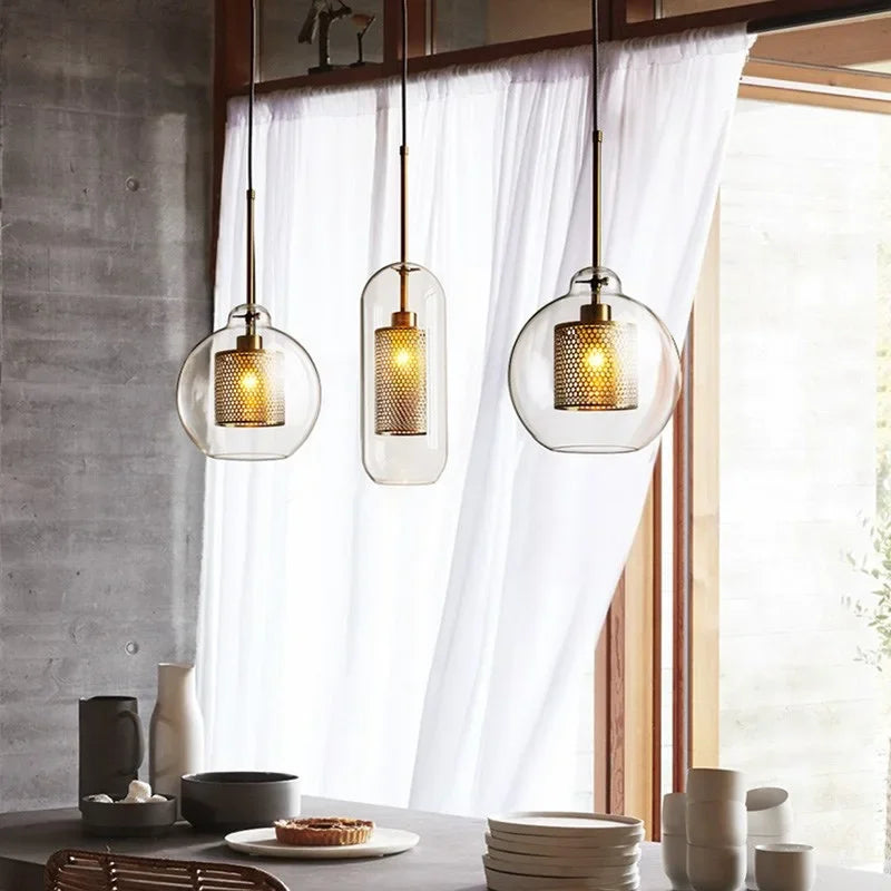 Modern Glass Mesh Pendant Light – Scandinavian Art Deco Hanging Lamp