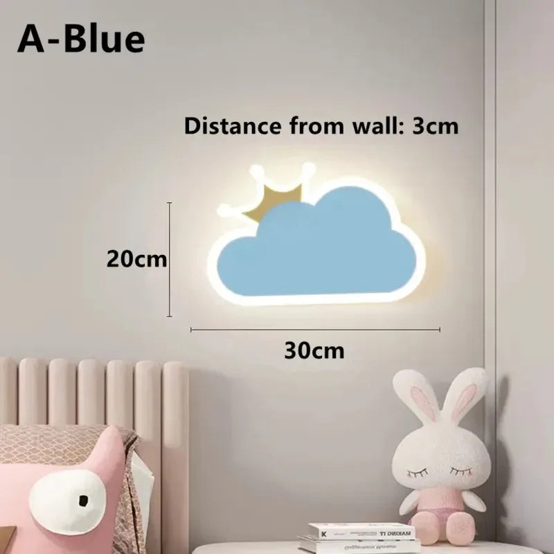 Children's Room Wall Lamp Nordic Crown Cloud Boy and Girl Room Wall Light Simple and Warm Bedroom Bedside Sconces LED