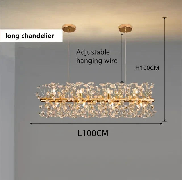 New Design Sun Flower Crystal Chandeliers for Living Room Kitchen Island Loft  LED Pendant Lighting House Decor Suspension Lamp