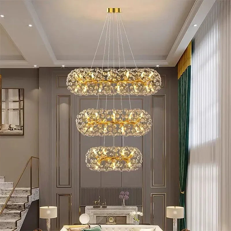 New Design Sun Flower Crystal Chandeliers for Living Room Kitchen Island Loft  LED Pendant Lighting House Decor Suspension Lamp