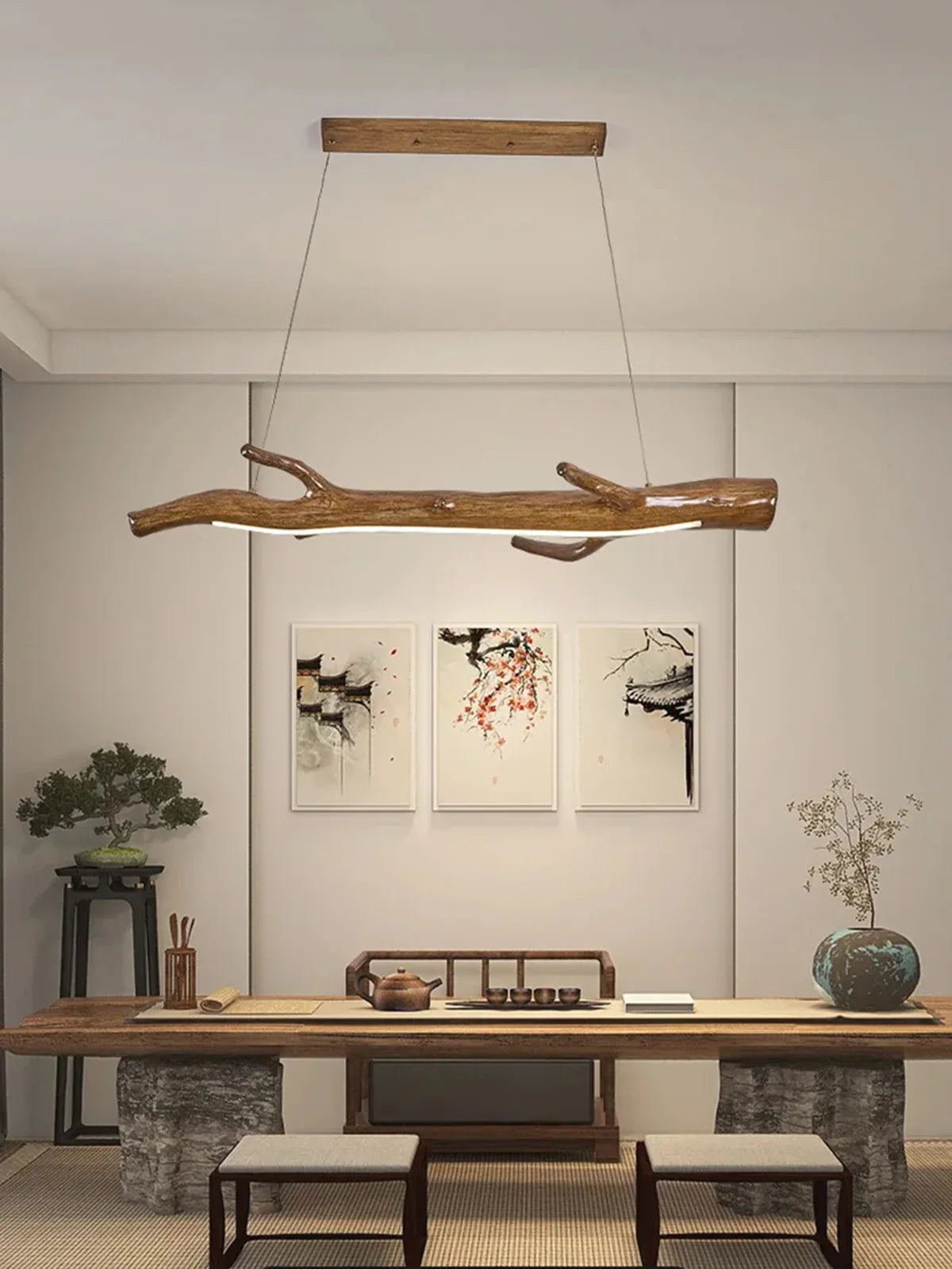 Zen Branch Pendant Light – Rustic Wood Effect LED Hanging Lamp