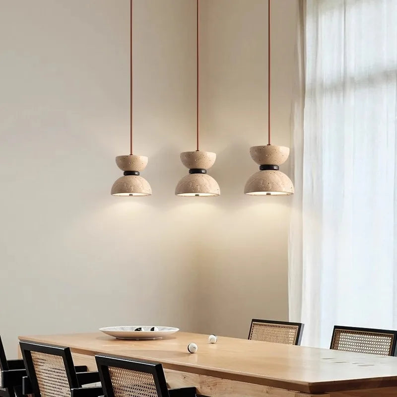 Travertine Stone Pendant Light – Mediterranean Modern LED Hanging Lamp