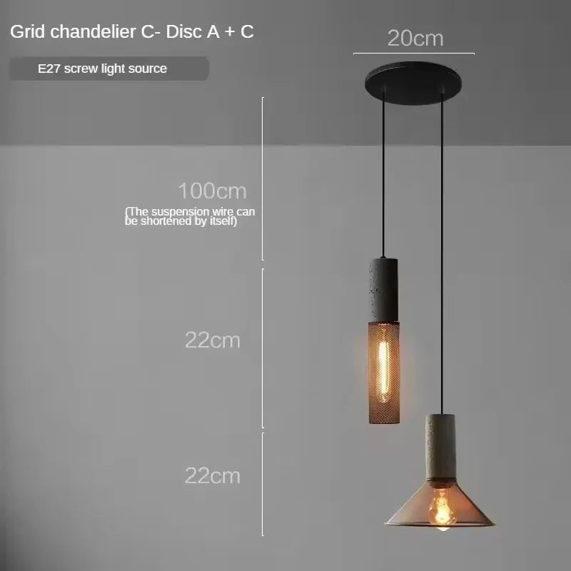 Industrial Mesh Pendant Light – Cement & Metal Hanging Ceiling Lamp