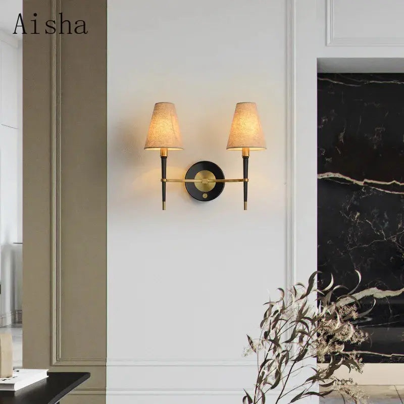 Modern Black & Gold Wall Lamp with Fabric Shade