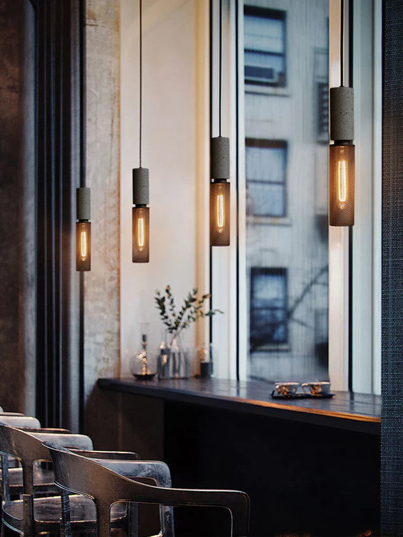 Industrial Mesh Pendant Light – Cement & Metal Hanging Ceiling Lamp