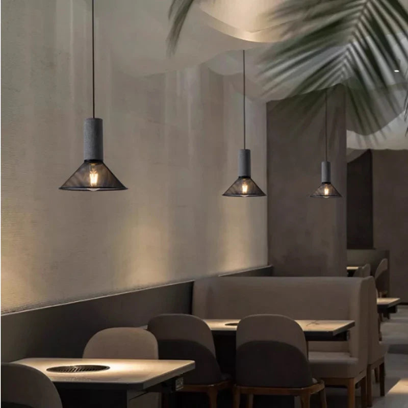Industrial Mesh Pendant Light – Cement & Metal Hanging Ceiling Lamp