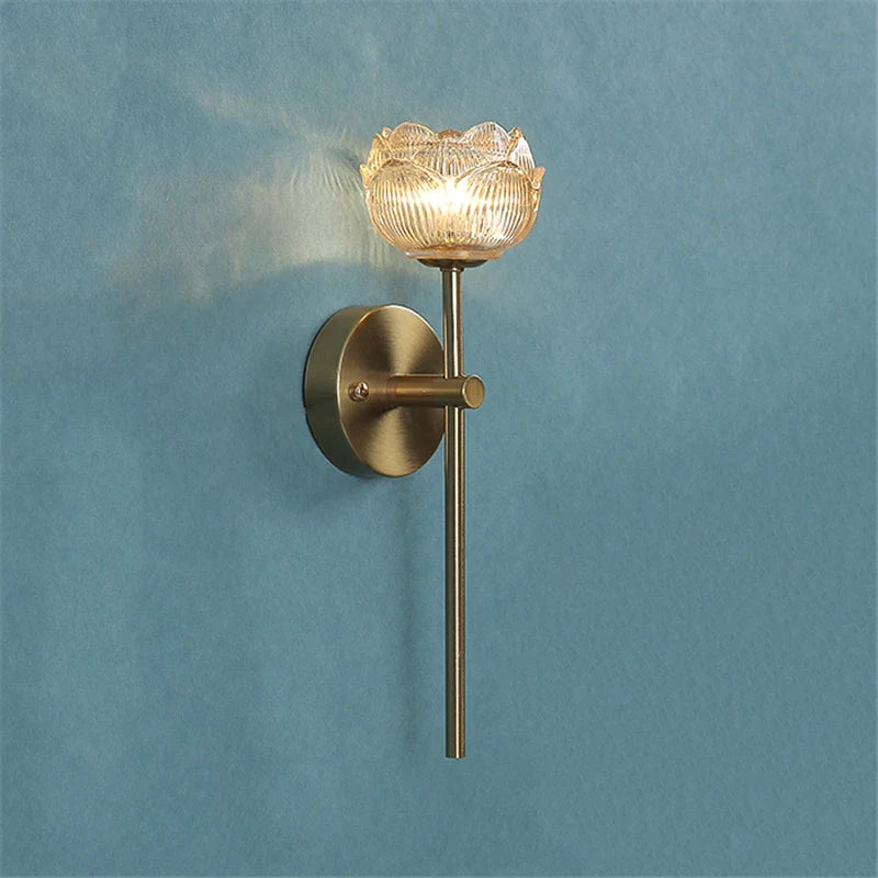 Nordic Crystal Lotus Wall Lamp LED Bedroom Bedside Background Light Modern Decoration Corridor Lighting Aisel Wall Sconce Lights