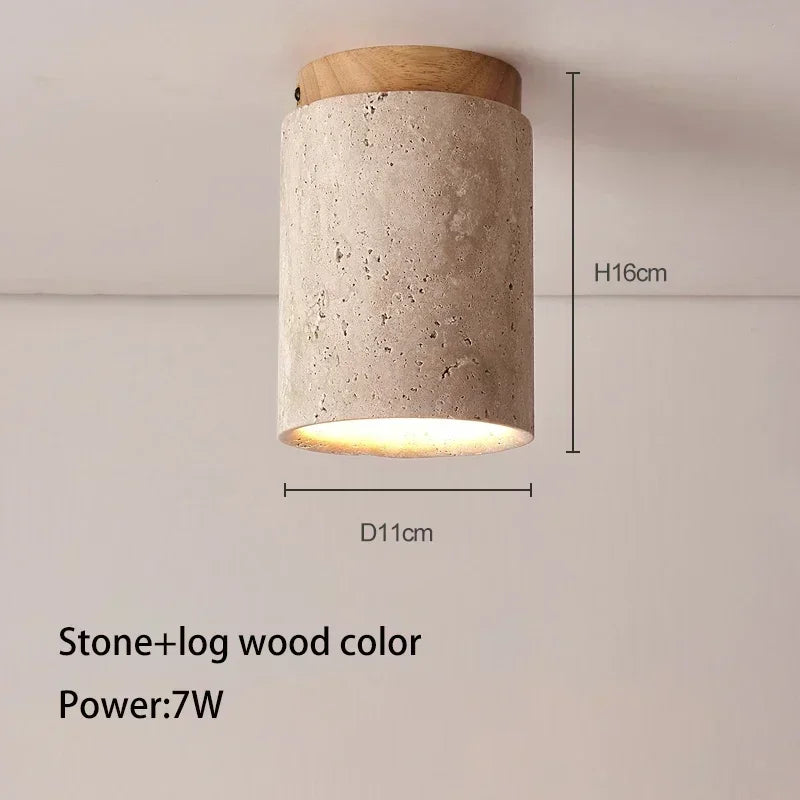 Led Ceiling Lamp Surface Mounted Downlight Japanese Style Stone Wood Light Round 110V220V For Living Room Corridor Porch Balcony